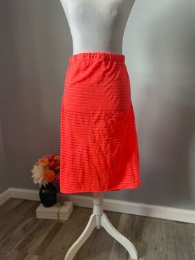 Ocean Pacific Neon Coral Plissé Textured Pencil Skirt - Midi Length